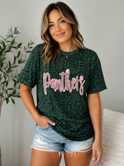 Panthers Sequin Applique Leopard Tee